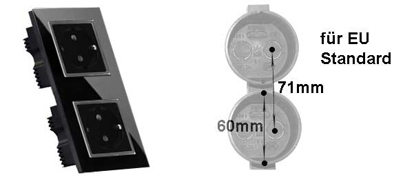 Fach Kombination Glas Dekorative Steckdose SCHWARZ Standard 71mm 